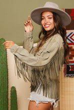 Load image into Gallery viewer, “I Guess I’m in Love” Distressed Wash Jacket with Fringe Detail