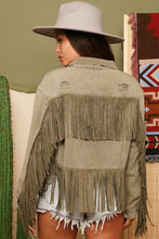 Load image into Gallery viewer, “I Guess I’m in Love” Distressed Wash Jacket with Fringe Detail