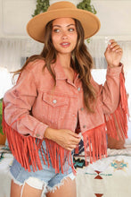 Load image into Gallery viewer, “I Guess I’m in Love” Distressed Wash Jacket with Fringe Detail