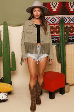 Load image into Gallery viewer, “I Guess I’m in Love” Distressed Wash Jacket with Fringe Detail