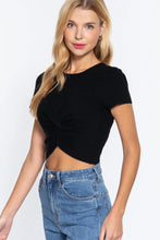 Load image into Gallery viewer, “Girl Crush” Fitted Short Sleeve Crop with Twist Front