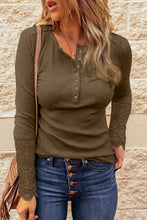 Load image into Gallery viewer, Crochet Lace Sleeve Button Top