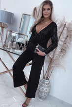 Load image into Gallery viewer, Black Long Sleeve Fringe and Sequin Detail Jumper