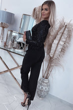 Load image into Gallery viewer, Black Long Sleeve Fringe and Sequin Detail Jumper