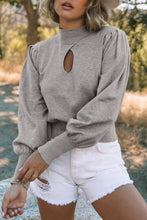 Load image into Gallery viewer, Gray Mock Neck Keyhole Sweater
