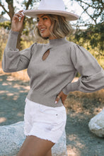 Load image into Gallery viewer, Gray Mock Neck Keyhole Sweater