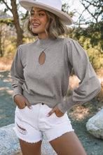 Load image into Gallery viewer, Gray Mock Neck Keyhole Sweater
