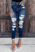 Load image into Gallery viewer, Blue Distressed Skinny Jeans with Slit