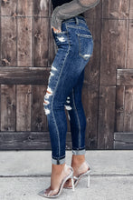 Load image into Gallery viewer, Blue Distressed Skinny Jeans with Slit