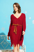 Load image into Gallery viewer, Distressed Chunky Knit V-Neck Sweater Dress