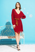 Load image into Gallery viewer, Distressed Chunky Knit V-Neck Sweater Dress