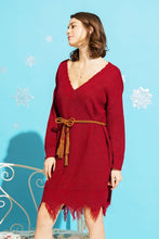 Load image into Gallery viewer, Distressed Chunky Knit V-Neck Sweater Dress