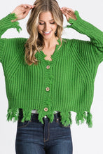 Load image into Gallery viewer, Destroyed Fringed Button Down Cardigan