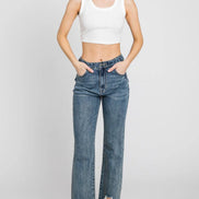 Tattered Hem Elastic Waist Jeans