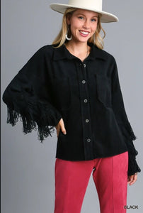 Corduroy Fringe Sweater Sleeve Jacket