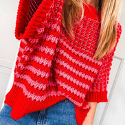 Red Stripe 3/4 Draped Sleeve Slouchy Sweater