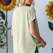 V-Neck Solid Twist Rib Women's Knit Top