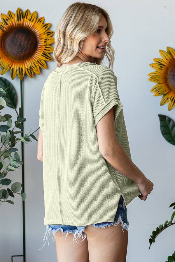 V-Neck Solid Twist Rib Women's Knit Top