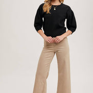 PUFFED 3/4 SLEEVED KNIT SWEATER TOP
