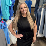 Luxeknit Mini Dress w/drawstring Tie (Black)
