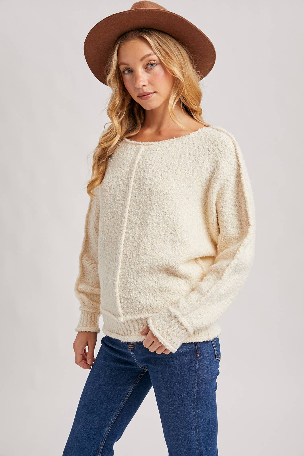 WIDE NECK OVERSIZED PULLOVER KNIT SWEATER