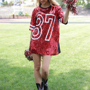 Red Sequin ‘87’ Jersey Dress