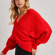 CROSSOVER RIBBED PULLOVER
