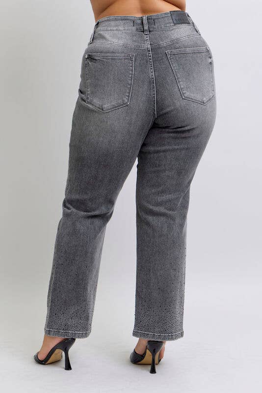 JUDY BLUE High Waisted Rhinestone Straight