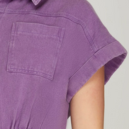 Short Sleeve Washed Romper w/Pockets