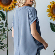 V-Neck Solid Twist Rib Women's Knit Top