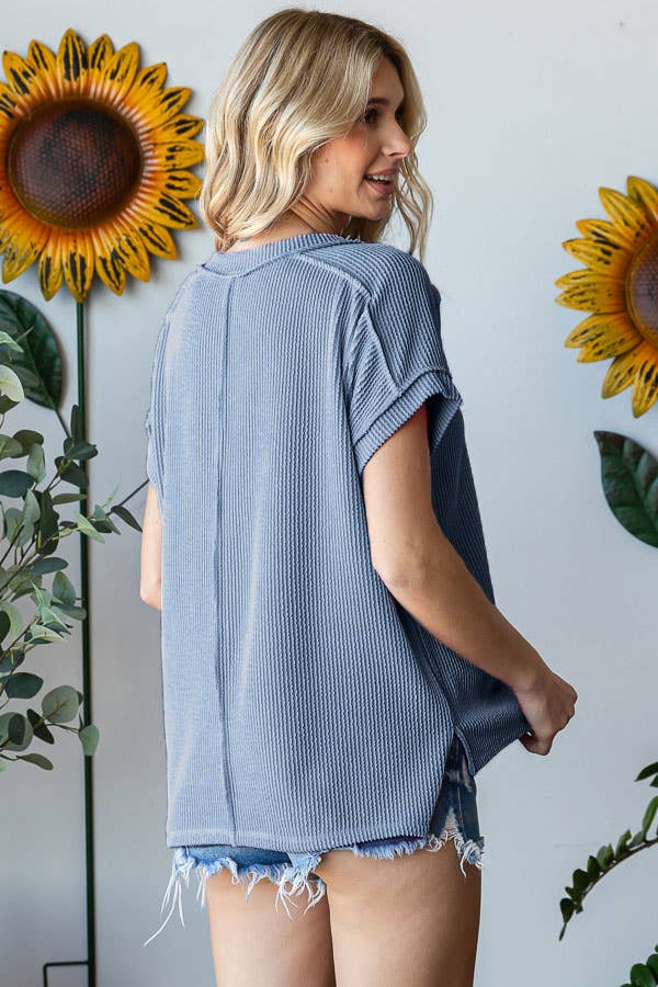 V-Neck Solid Twist Rib Women's Knit Top