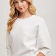 PUFFED 3/4 SLEEVED KNIT SWEATER TOP