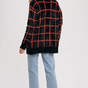 GRID PATTERN FUZZY CARDIGAN