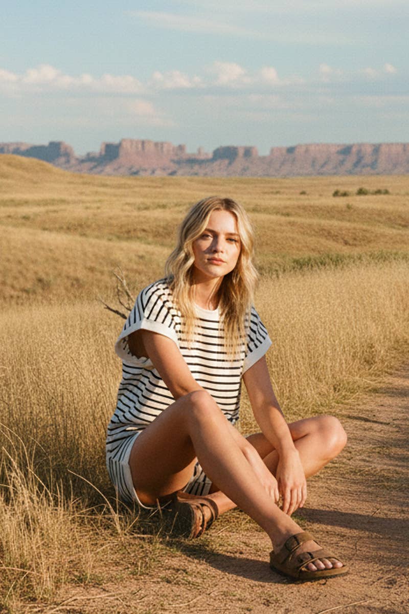 STRIPED TERRY TOP ONLY (Shorts Sold Separately)
