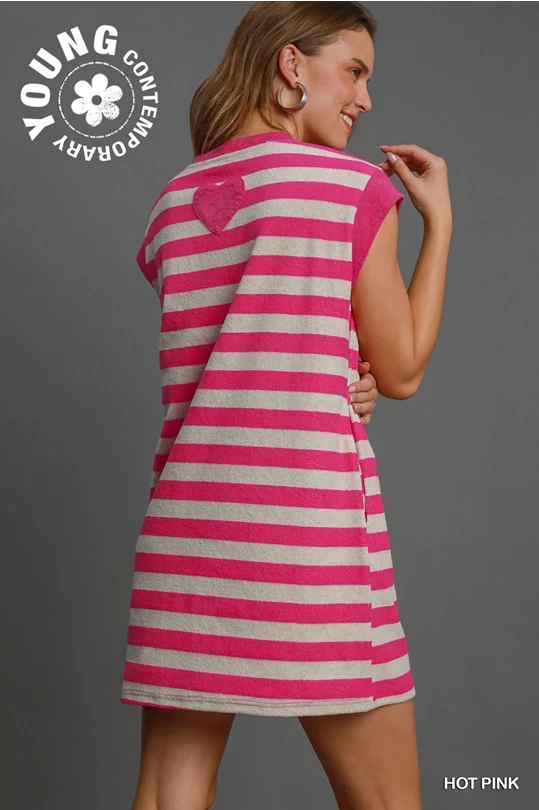 Sleeveless Striped Towel Dress (Pink)