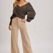 CROSSOVER RIBBED PULLOVER