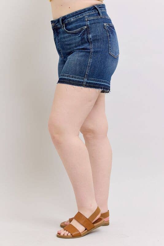 JUDY BLUE High Waisted Tummy Control Destroy Release Hem Shorts - PLUS