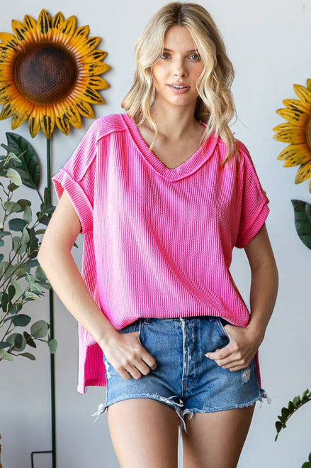 V-Neck Solid Twist Rib Women's Knit Top