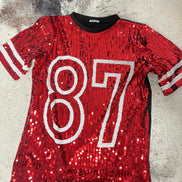 Red Sequin ‘87’ Jersey Dress