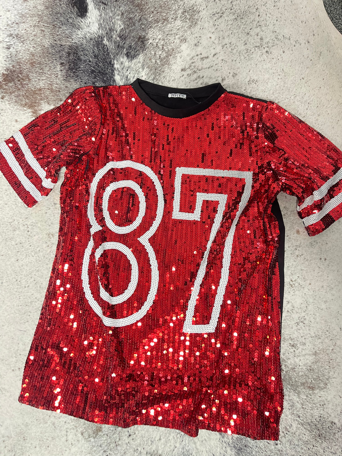 Red Sequin ‘87’ Jersey Dress