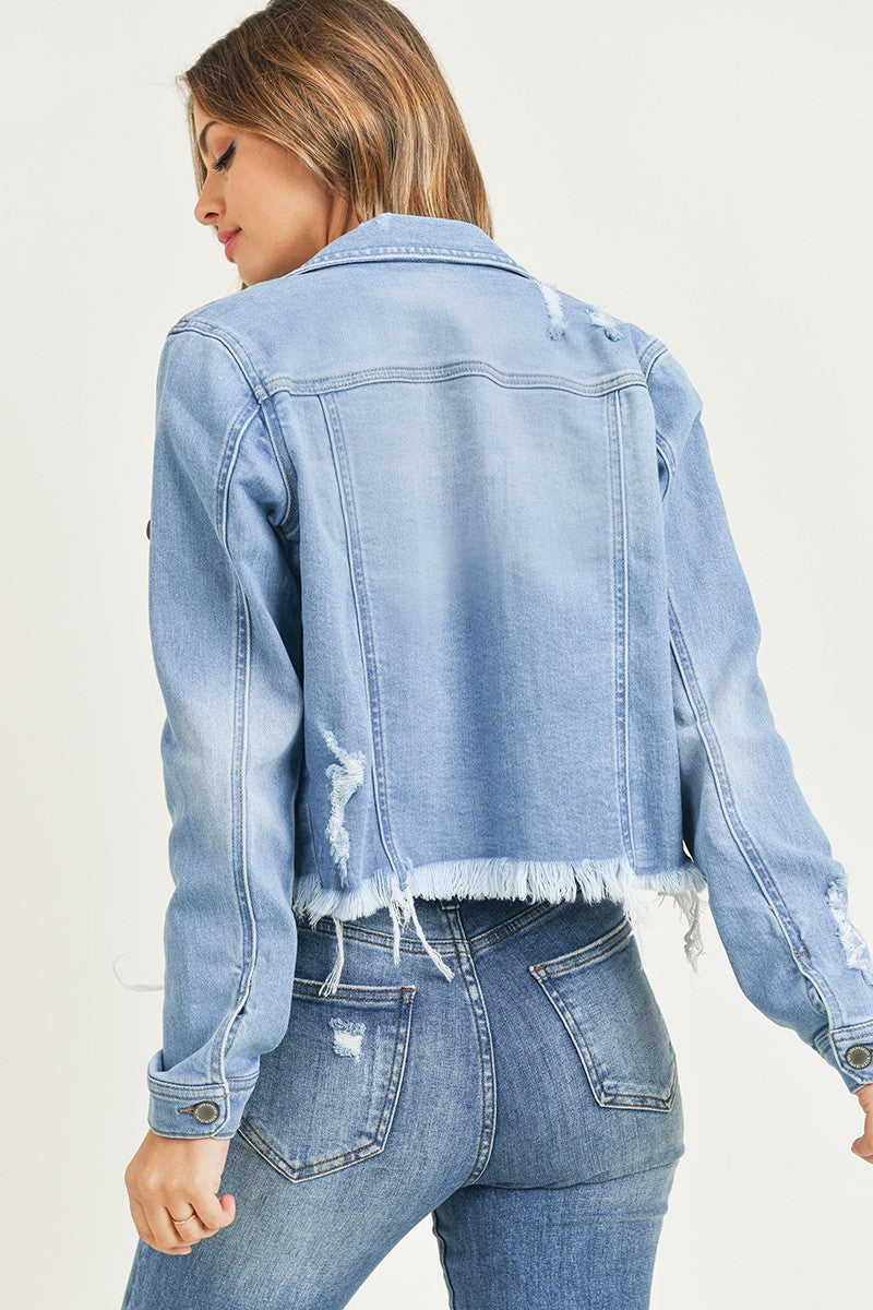 Frayed Hem Washed Jean Jacket