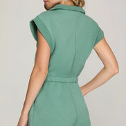 Drop Shoulder Textured Romper