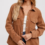 Corduroy Button Down Shacket w/Pockets