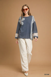 French Terry Patchwork Sleeve Pullover