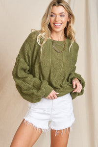 Puff Shirred Sleeve Knit Sweater