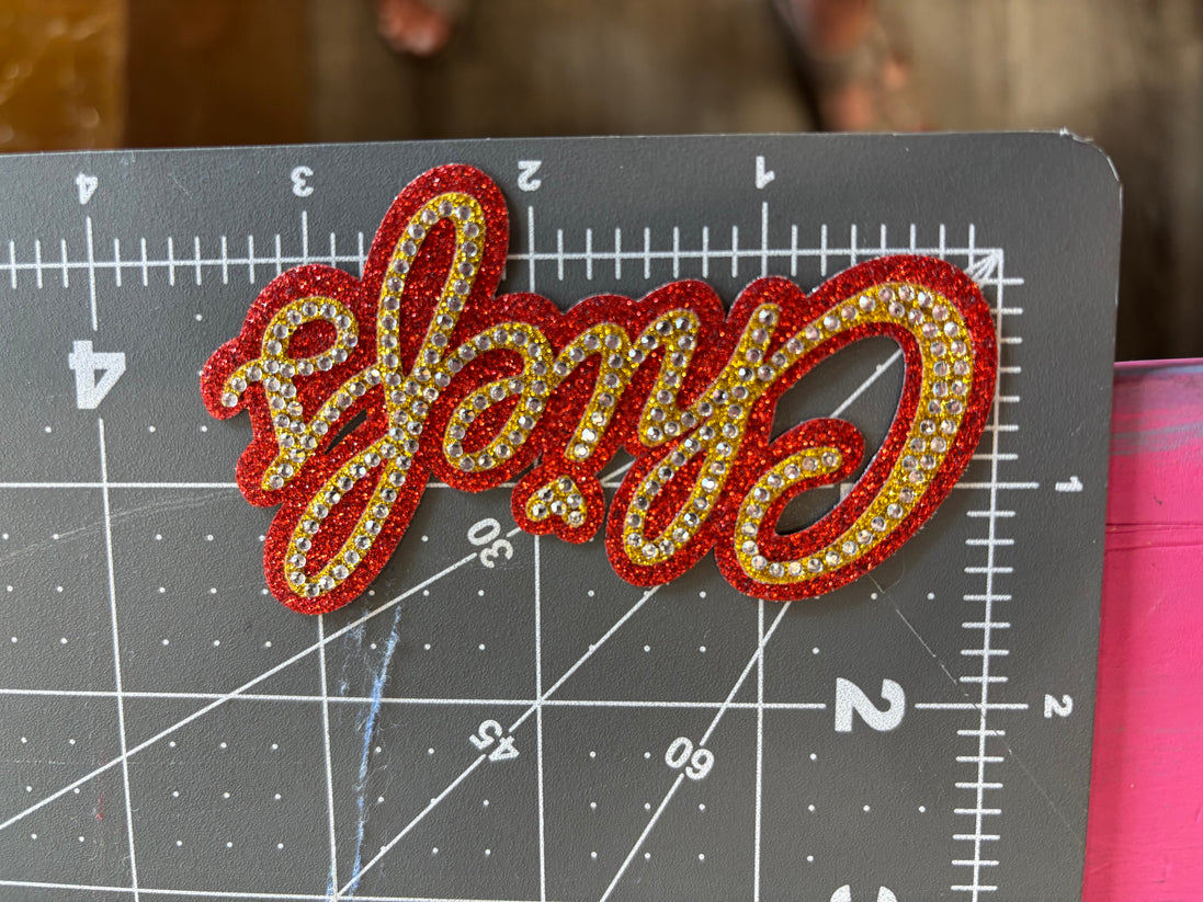 Rhinestone Transfer Chiefs Cursive Lettering