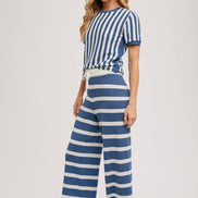 STRIPED KNIT SWEATER TOP AND BOTTOM SETS