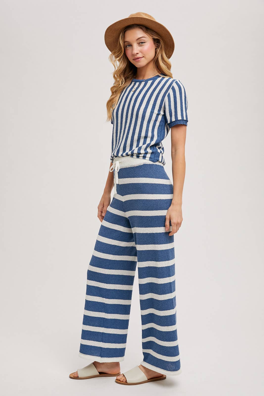 STRIPED KNIT SWEATER TOP AND BOTTOM SETS