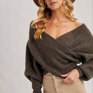 CROSSOVER RIBBED PULLOVER