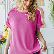 Ribbed Drop Shoulder with Side Slit Top
